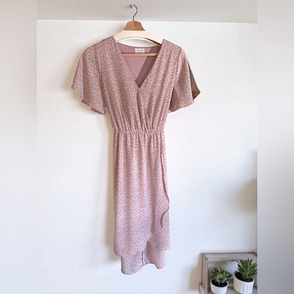 Mauve High Low Flowy Floral Print Wrap Dress | Size Medium | by- Sienna Sky - Picture 1 of 9